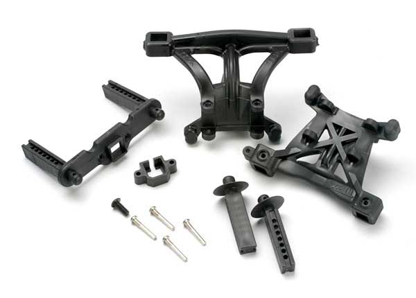 Traxxas Body mounts, front & rear/ body mount posts, front & rear/ 2.5x18mm screw pins (4)/ 4x10mm BCS (1) - TRX5314