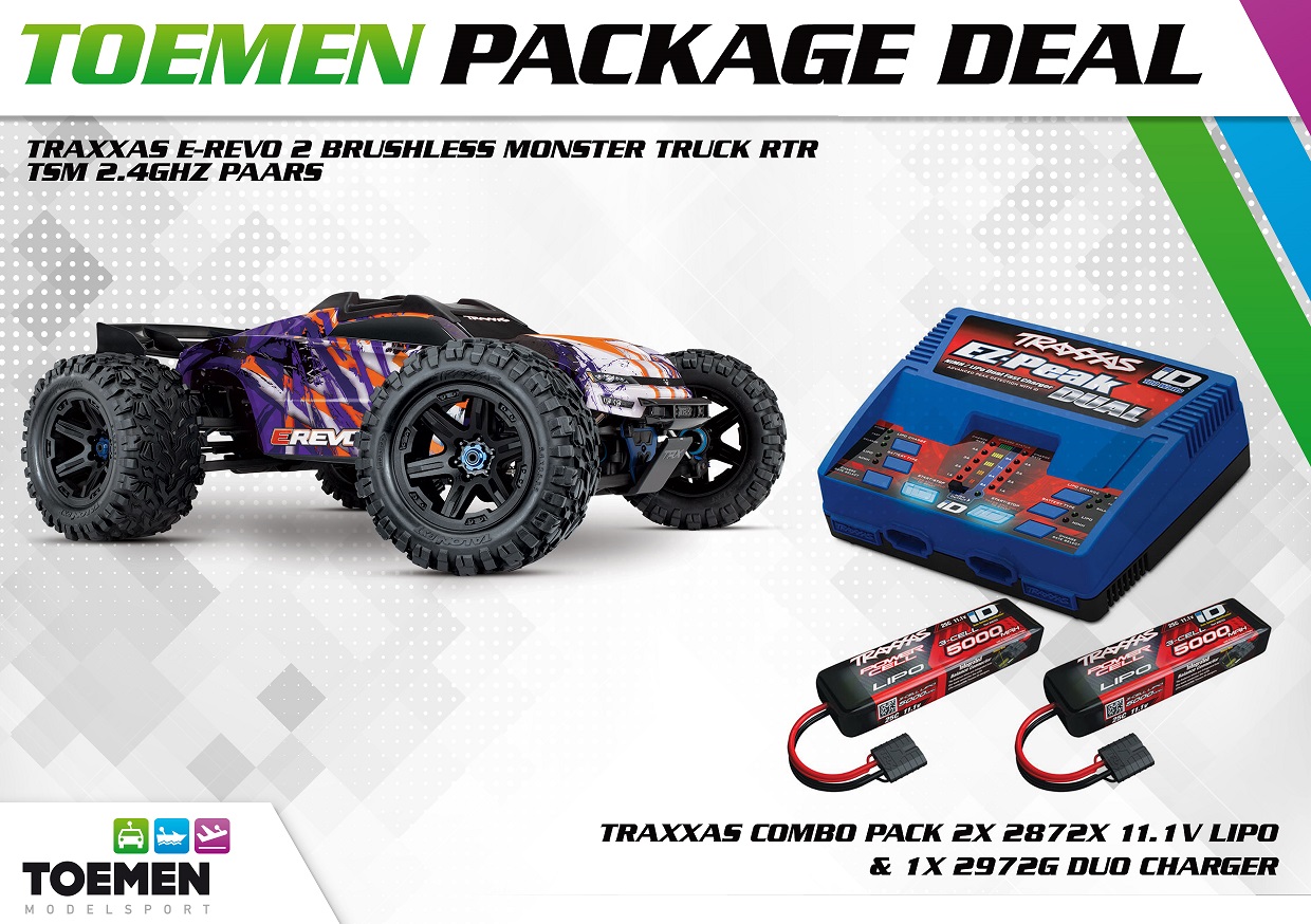 Traxxas E-Revo 2 Brushless Monster Truck RTR TSM 2.4Ghz Paars - inclusief Power Package