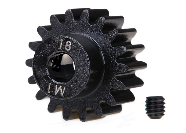 Traxxas Gear, 18-T pinion (machined) (1.0 metric pitch) (fits 5mm shaft)/ set screw (compatible with steel spur gears) - TRX6491R
