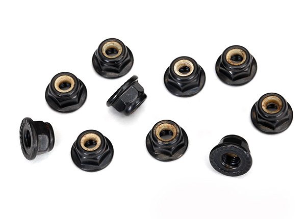 Traxxas Nuts 4mm flanged nylon locking serrated (black) (10) - TRX8347