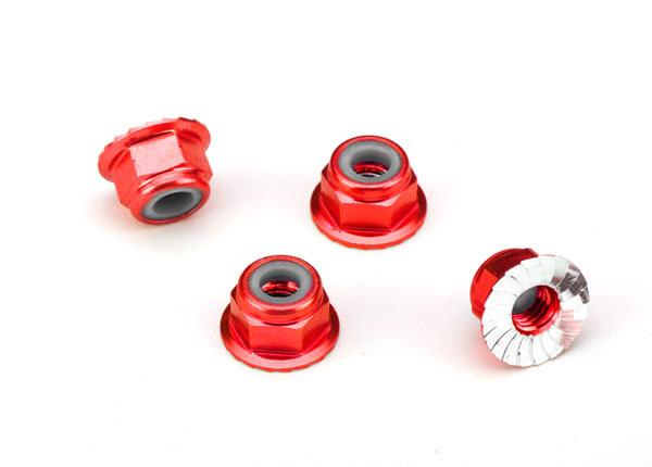 Traxxas Nuts, aluminum, flanged, serrated (4mm) (red-anodized) (4) - TRX1747A