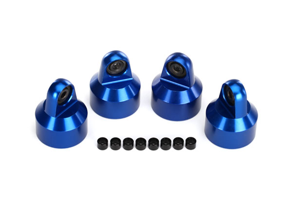 TRX7764A - Shock caps, aluminum blue-anodized, GTX shocks 4/ spacers 8