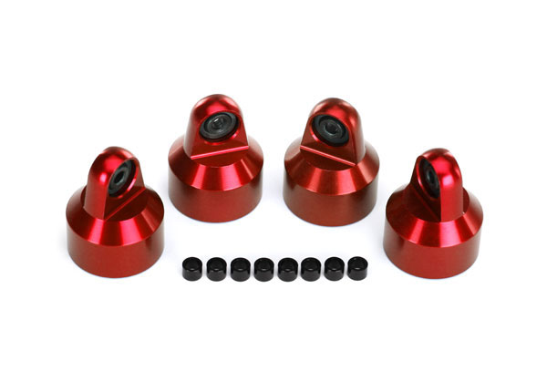 TRX7764R - Shock caps, aluminum (red-anodized), GTX shocks (4)/ spacers (8)