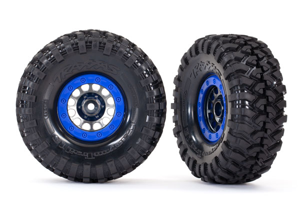 Traxxas Tires and wheels, assembled, glued (Method 105 1.9" black chrome, blue beadlock style wheels, Canyon Trail 4.6x1.9" tires, foam inserts) (1 left, 1 right) - TRX8182