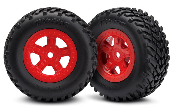 Traxxas Tires and wheels, assembled, glued (SCT red wheels, SCT off-road racing tires) (1 each, right & left) - TRX7674R