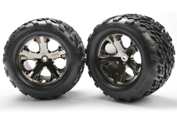 Traxxas Tires & wheels, assembled, glued (2.8") (All-Star black chrome wheels, Talon tires, foam inserts) (electric rear) (2) (TSM rated) - TRX3668A