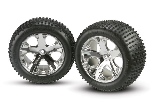 Traxxas Tires & wheels, assembled, glued (2.8") (All-Star chrome wheels, Alias tires, foam inserts) (electric rear) (2) - TRX3770