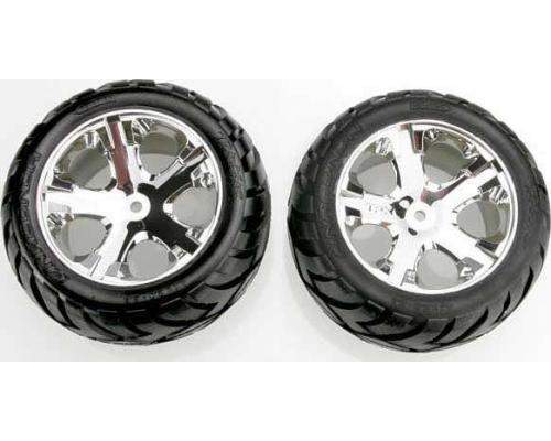 Traxxas Tires & wheels, assembled, glued (All Star chrome wheels, Anaconda tires, foam inserts) (electric rear) (1 left, 1 right) - TRX3773