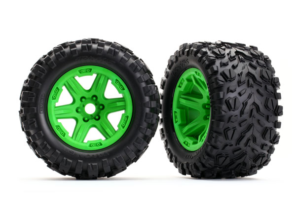 Traxxas Tires & wheels assembled, glued (green wheels, Talon EXT tires, foam inserts) (2) - TRX8672G