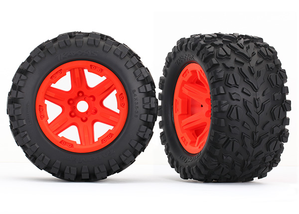 Traxxas Tires & wheels, assembled, glued (orange wheels, Talon EXT tires, foam inserts) (2) - TRX8672A