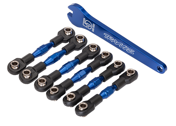 Traxxas Turnbuckles, aluminum (blue-anodized), camber links, 32mm (front) (2)/ camber links, 28mm (rear) (2)/ toe links, 34mm (2)/ aluminum wrench - TRX8341X