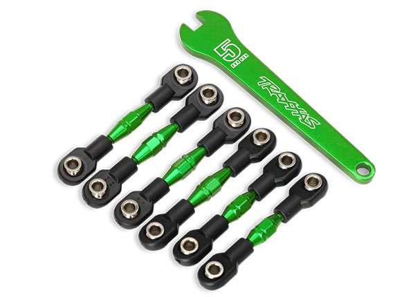 Traxxas Turnbuckles, aluminum (green-anodized), camber links, 32mm (front) (2)/ camber links, 28mm (rear) (2)/ toe links, 34mm (2)/ aluminum wrench - TRX8341G