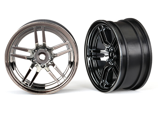 Traxxas Wheels, 1.9" split-spoke (black chrome) (front) (2) - TRX8371