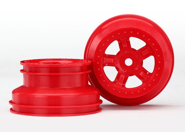 Traxxas Wheels, SCT red, beadlock style, dual profile (1.8" inner, 1.4" outer) (2) - TRX7673R