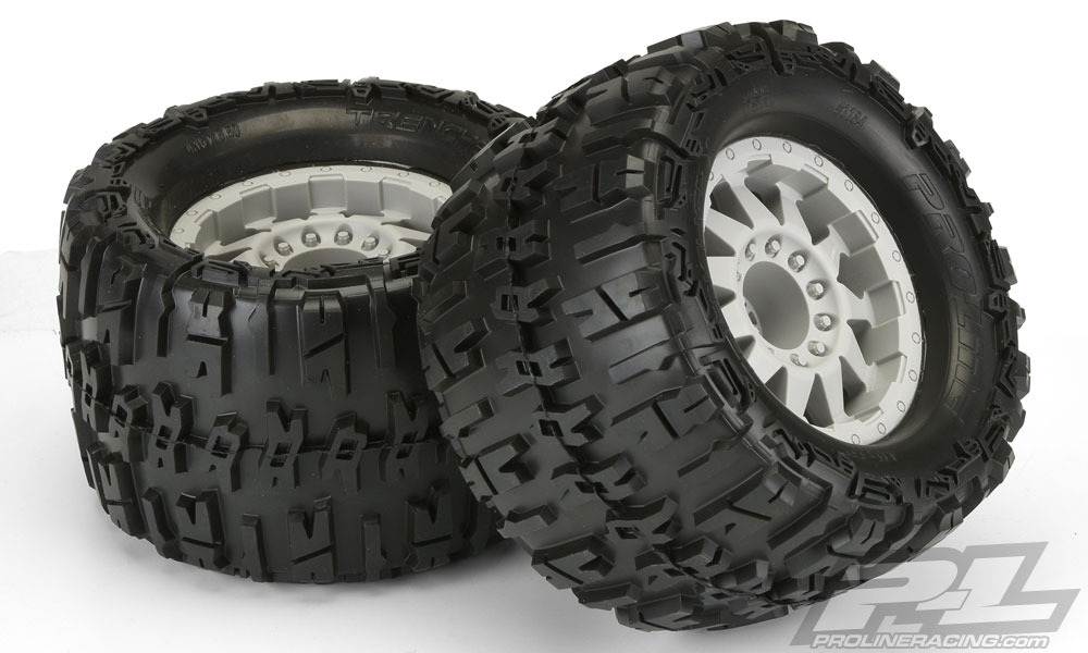 Proline Trencher X 3.8" (Traxxas Style Bead) All Terrain Tires Mounted for 17mm MT Front or Rear, Mounted on F-11 Stone Gray 1/2" Offset 17mm Wheels