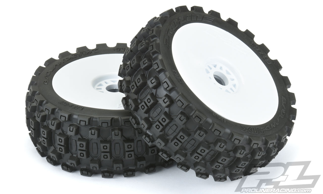 Proline Badlands MX M2 (Medium) All Terrain 1:8 Buggy Tires Mounted for Front or Rear, Mounted on Velocity White Wheels