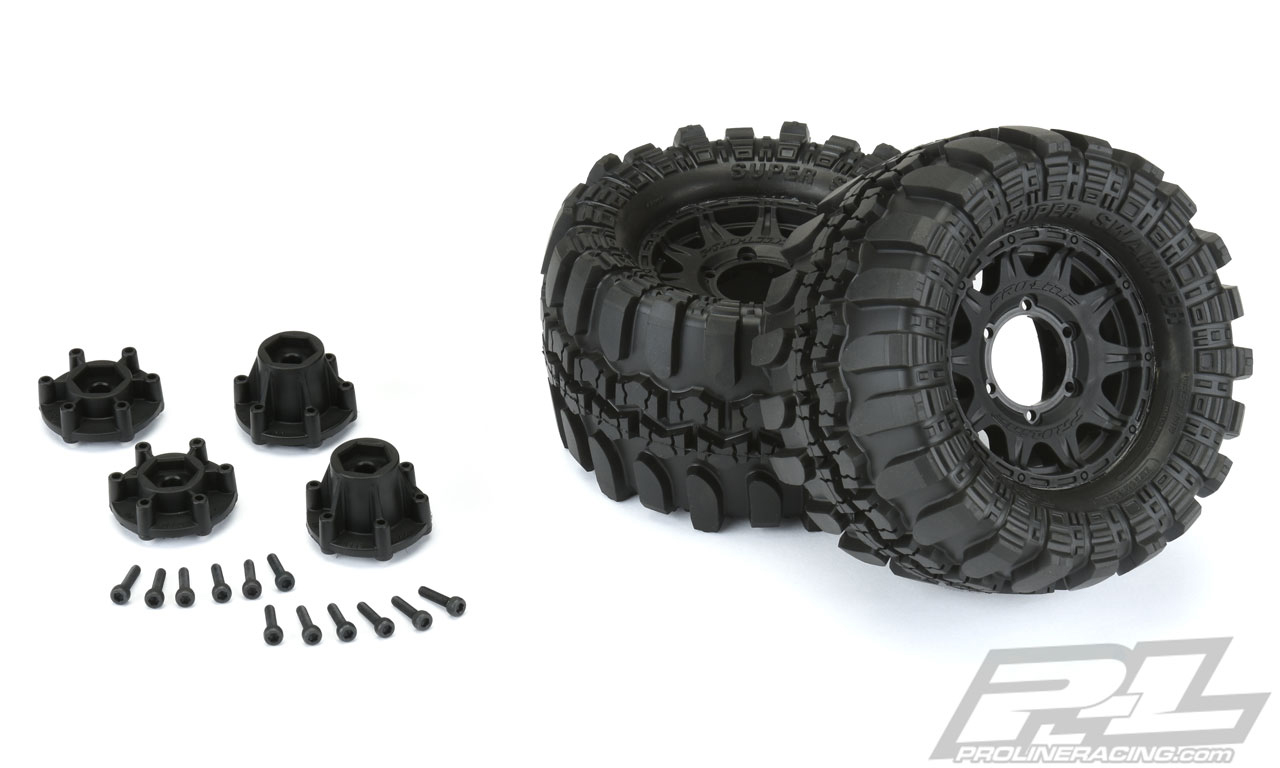 Proline Interco TSL SX Super Swamper 2.8" All Terrain Tires Mounted for Stampede 2wd & 4wd Front and Rear, Mounted on Raid Black 6x30 Removable Hex Wheels