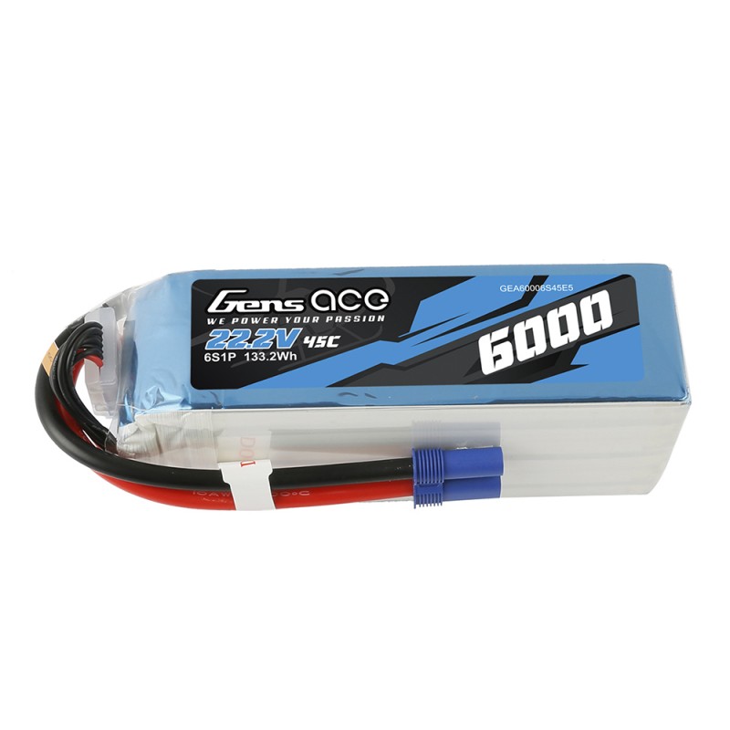 Gens Ace 6000mAh 22.2V 45C-90C 6S1P Lipo Batterij met EC5 stekker
