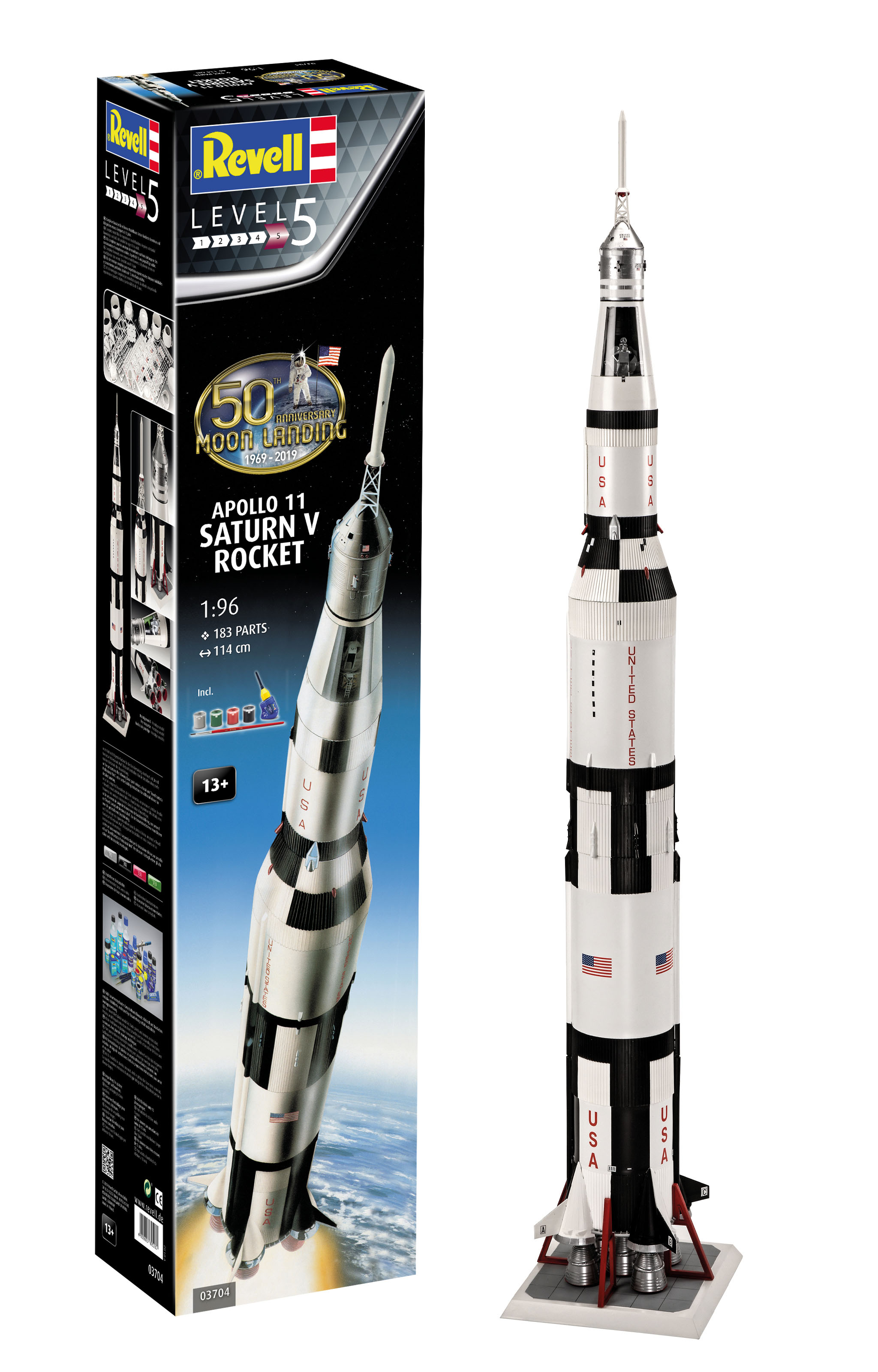Revell Apollo 11 Saturn V Rocket 50th Anniversary Moon Landing in 1:96 bouwpakket met lijm en verf