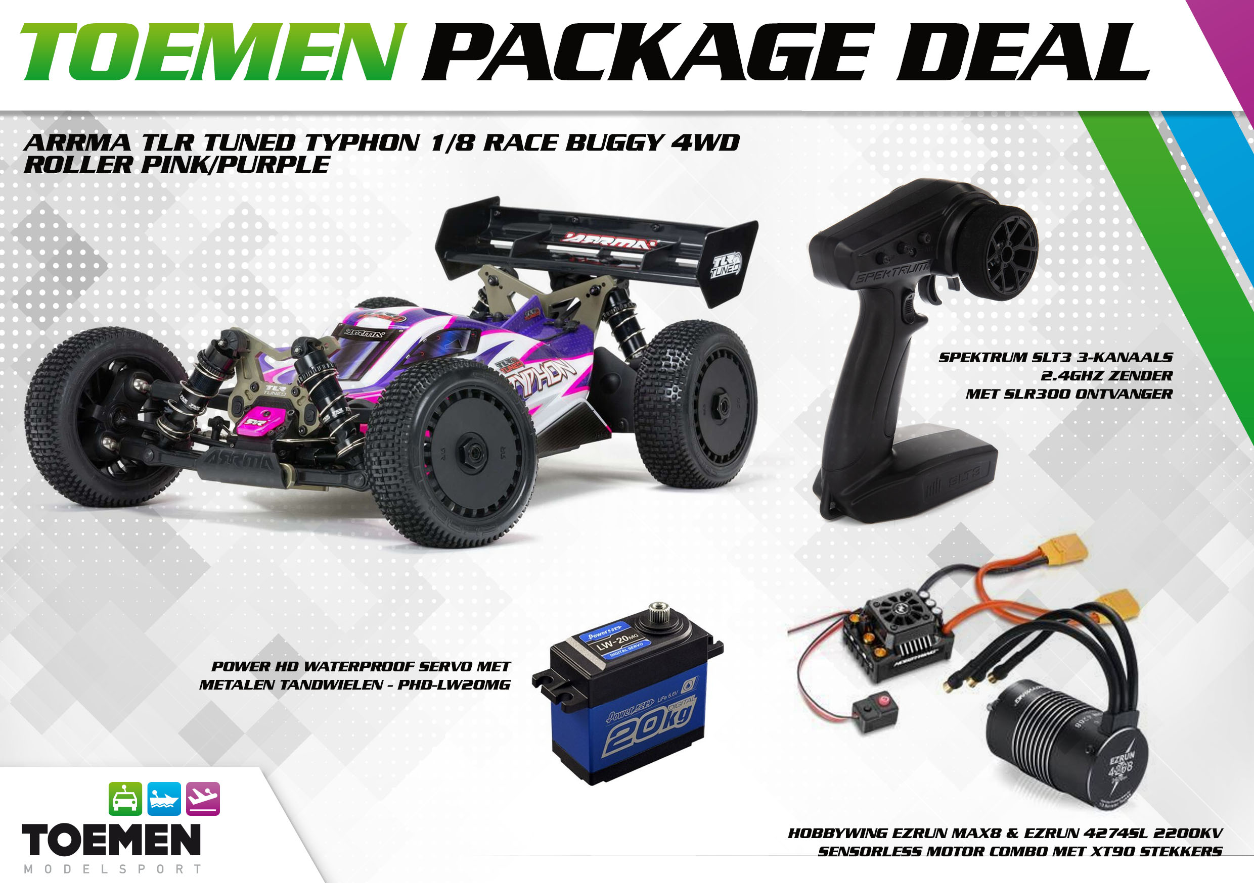 ARRMA TLR Tuned TYPHON 1/8 Race Buggy 4WD RTR Pink/Purple