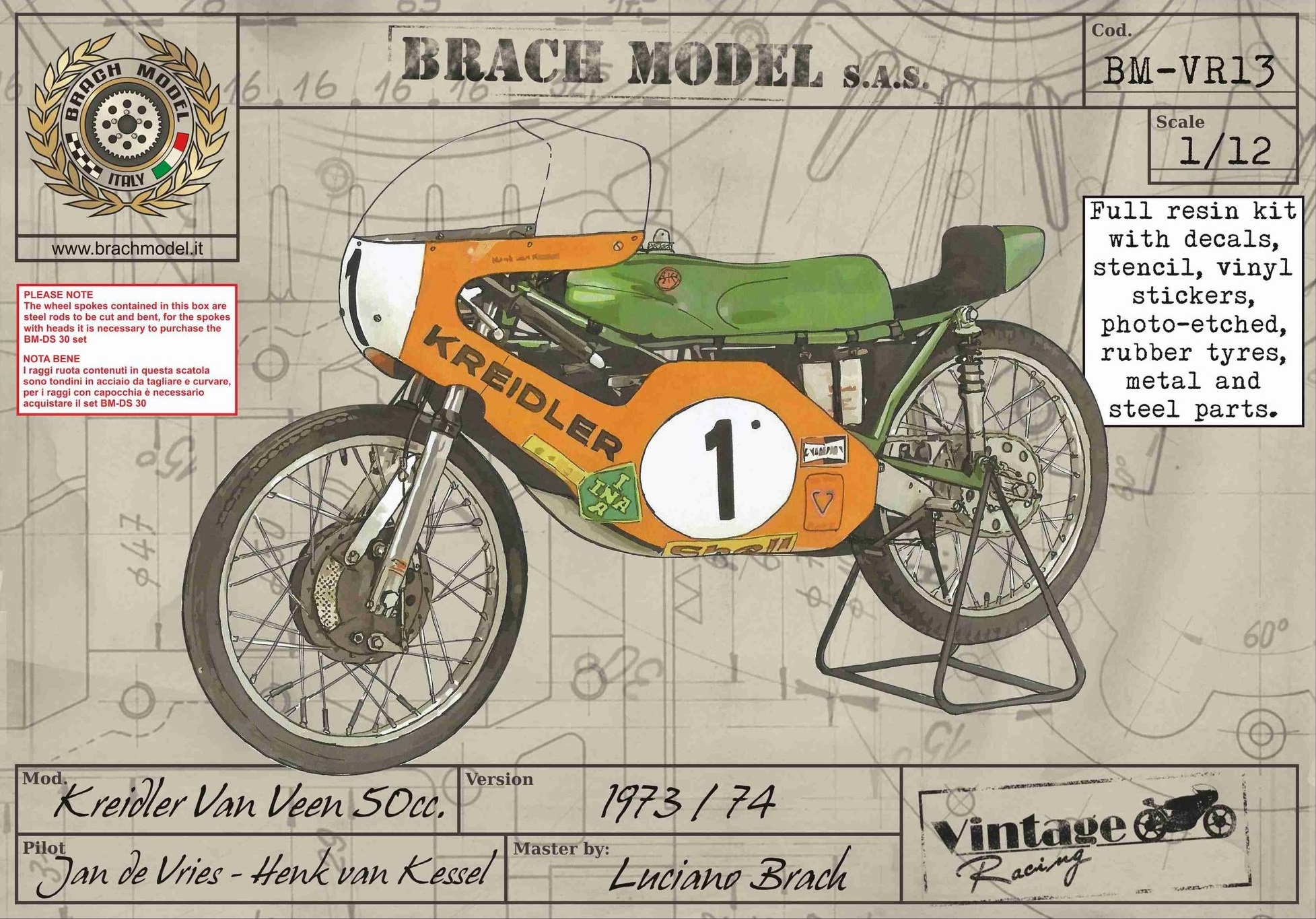 Brach Model 1/12 Kreidler Van Veen 50cc 1973-1974 Resin Schaalmodel van Jan de Vries