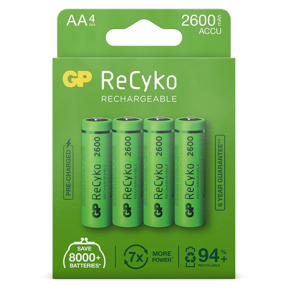 GP AA batterij Oplaadbaar GP NiMH 2600 mAh ReCyko 1,2V 4 stuks