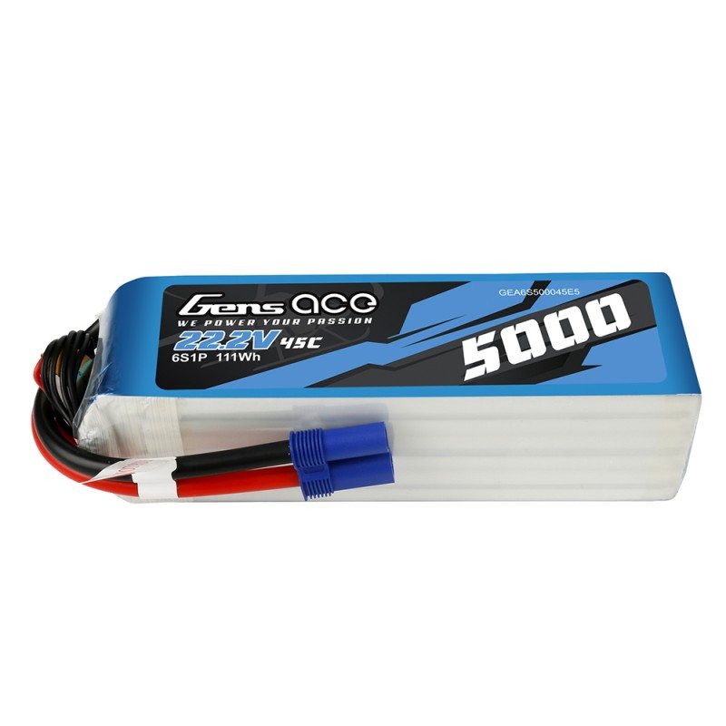 Gens Ace 5000mAh 22.2V 45C-90C 6S1P Lipo Batterij met EC5 stekker