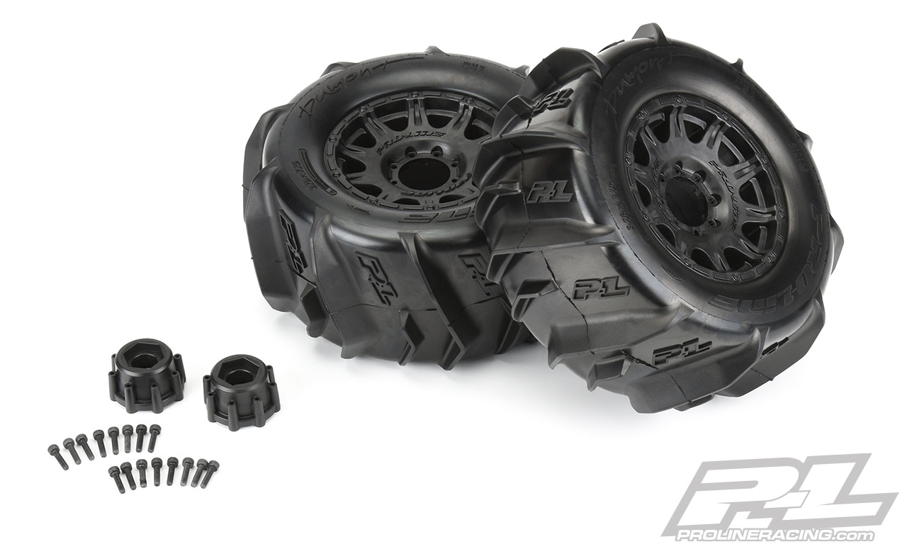 Proline Dumont 3.8" Paddle Sand/Snow Tires Mounted for 17mm MT Front or Rear, Mounted on Raid Black 8x32 Removable Hex 17mm Wheels