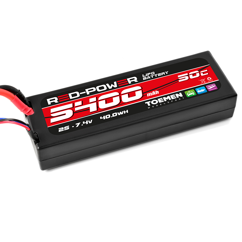 Red Power Racing 50C-100C 5400Mah 2S Harcase lipo batterij met Deans stekker