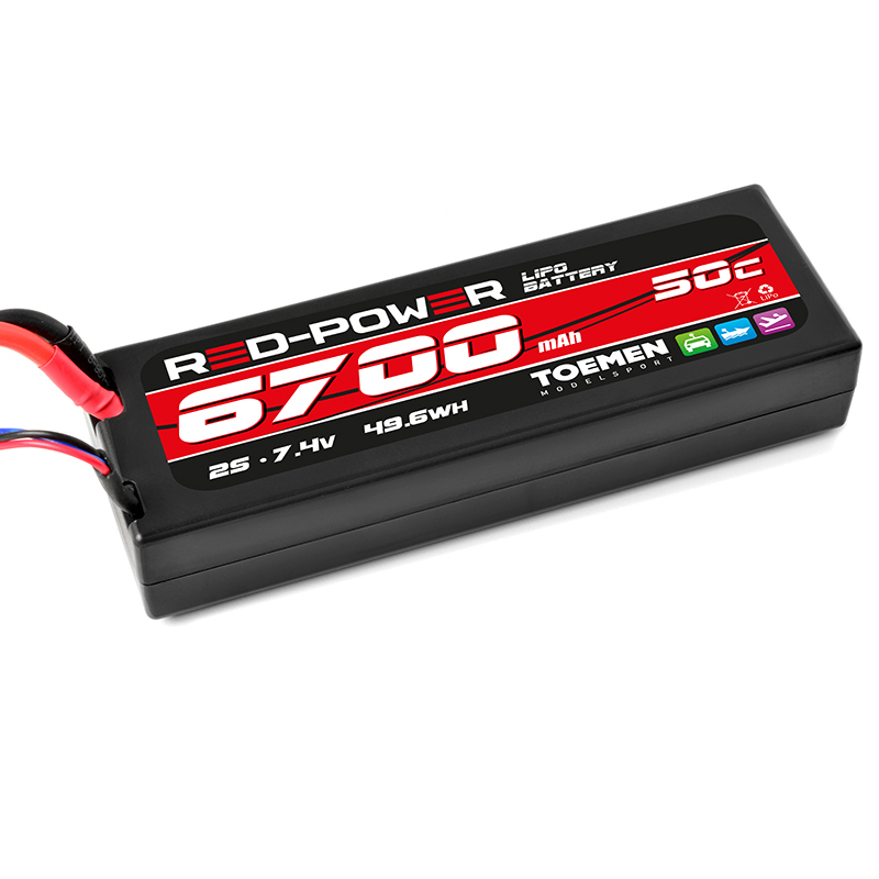 Red Power Racing 50C-100C 6700Mah 2S Harcase lipo batterij met Deans stekker