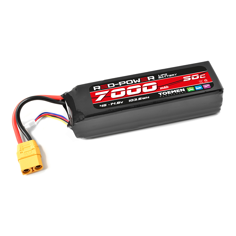 Red Power Racing 50C-100C 7000Mah 4S Semi Soft Case lipo batterij met XT90 stekker