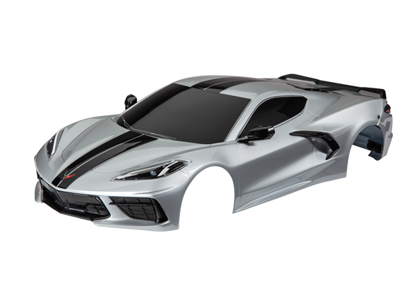 Traxxas Body, Chevrolet Corvette Stingray, complete (silver) (painted, decals applied) (includes side mirrors, spoiler, grilles, vents, & clipless mounting) - TRX9311T