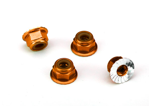 Traxxas Nuts, aluminum, flanged, serrated (4mm) (orange-anodized) (4) - TRX1747T