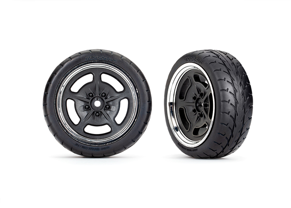 Traxxas Tires and wheels, assembled, glued (black with chrome wheels, 2.1" Response tires) (front) (2) - TRX9372