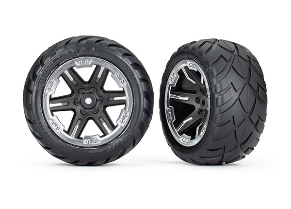 Traxxas Tires & wheels, assembled, glued (2.8") (RXT black & chrome wheels, Anaconda tires, foam inserts) (2WD electric rear) (2) (TSM rated) - TRX6768X