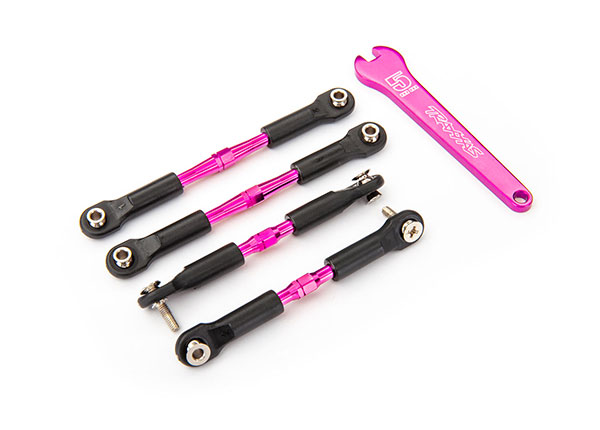 Traxxas Turnbuckles, aluminum (pink-anodized), camber links, front, 39mm (2), rear, 49mm (2) (assembled w/rod ends & hollow balls)/ wrench - TRX3741P