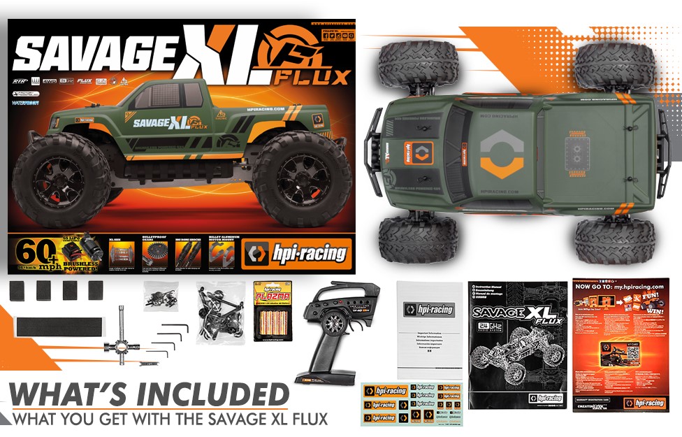 hpi savage xl flux gtxl 1 1/8 monster truck and painted gtxl 1 truck body