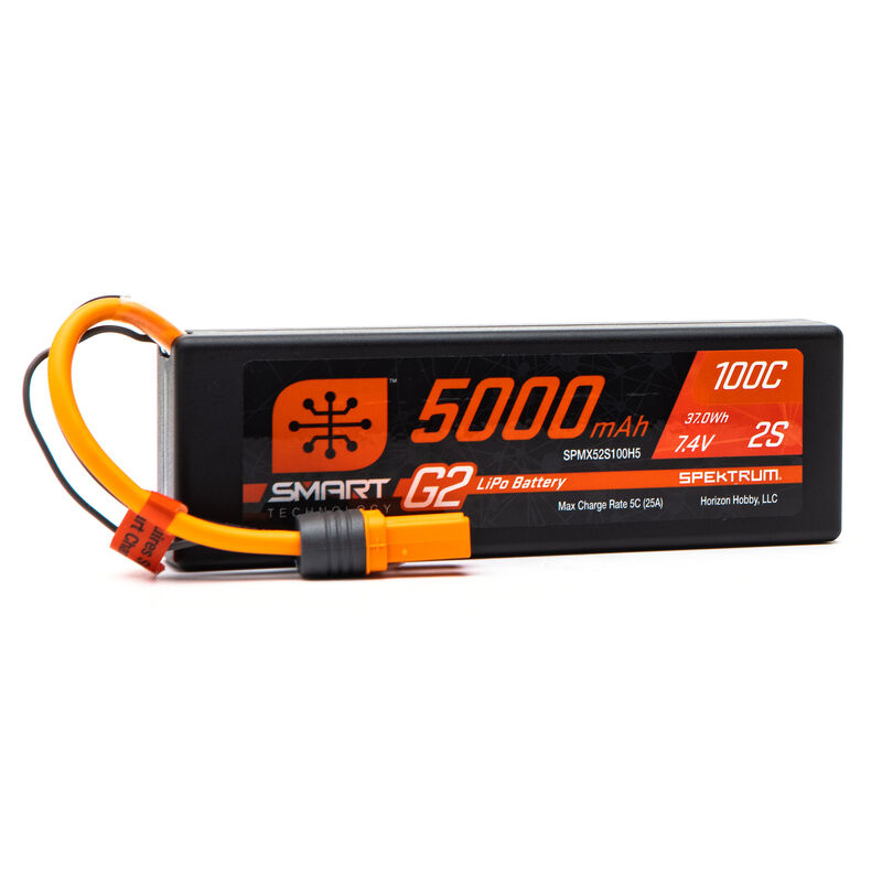 Spektrum 7.4V 5000mAh 2S 100C Smart G2 Hardcase LiPo Battery IC5