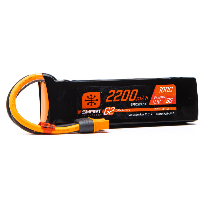 Spekturm 11.1V 2200mAh 3S 100C Smart G2 LiPo Battery: IC3 - SPMX223S100