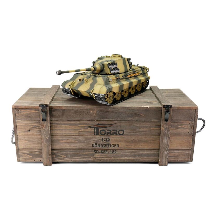 Torro Pro Edition RC Tank 1/16 Kingtiger Camouflage Paint 2.4Ghz geleverd in luxe houten krat