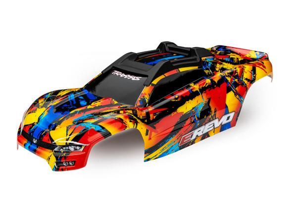 Traxxas Body E-Revo 2.0 Solar Flare (painted, decals applied) (assembled with front & rear body mounts and rear body support for clipless mounting) - TRX8612