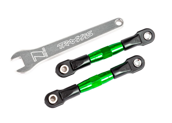 Traxxas Camber links, rear (TUBES green-anodized, 7075-T6 aluminum, stronger than titanium) (2) (assembled with rod ends and hollow balls)/ aluminum wrench (1) (fits Drag Slash) - TRX2443G
