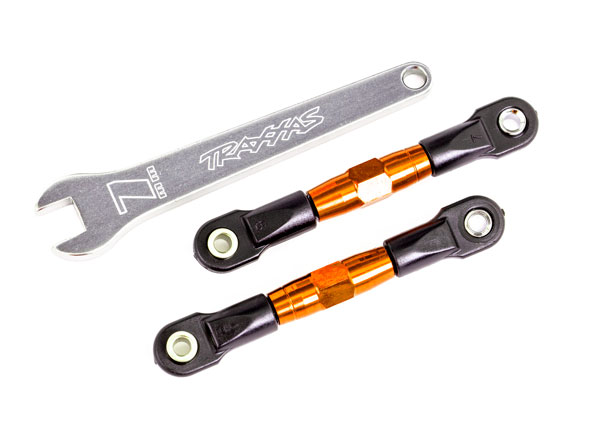 Traxxas Camber links, rear (TUBES orange-anodized, 7075-T6 aluminum, stronger than titanium) (2) (assembled with rod ends and hollow balls)/ aluminum wrench (1) (fits Drag Slash) - TRX2443T