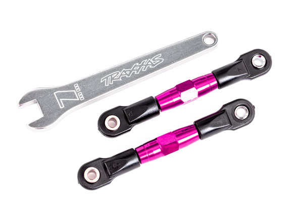 Traxxas Camber links, rear (TUBES pink-anodized, 7075-T6 aluminum, stronger than titanium) (2) (assembled with rod ends and hollow balls)/ aluminum wrench (1) (fits Drag Slash) - TRX2443A