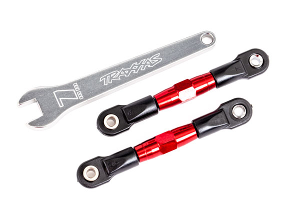 Traxxas Camber links, rear (TUBES red-anodized, 7075-T6 aluminum, stronger than titanium) (2) (assembled with rod ends and hollow balls)/ aluminum wrench (1) (fits Drag Slash) - TRX2443R