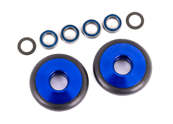 Traxxas Wheels, wheelie bar, 6061-T6 aluminum (blue-anodized) (2)/ 5x8x2.5mm ball bearings (4)/ o-rings (2)/ 5x8x0.3mm TW (2) - TRX9461X
