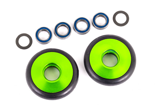 Traxxas Wheels, wheelie bar, 6061-T6 aluminum (green-anodized) (2)/ 5x8x2.5mm ball bearings (4)/ o-rings (2)/ 5x8x0.3mm TW (2) - TRX9461G