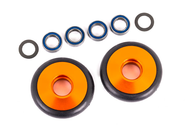 Traxxas Wheels, wheelie bar, 6061-T6 aluminum (orange-anodized) (2)/ 5x8x2.5mm ball bearings (4)/ o-rings (2)/ 5x8x0.3mm TW (2) - TRX9461A