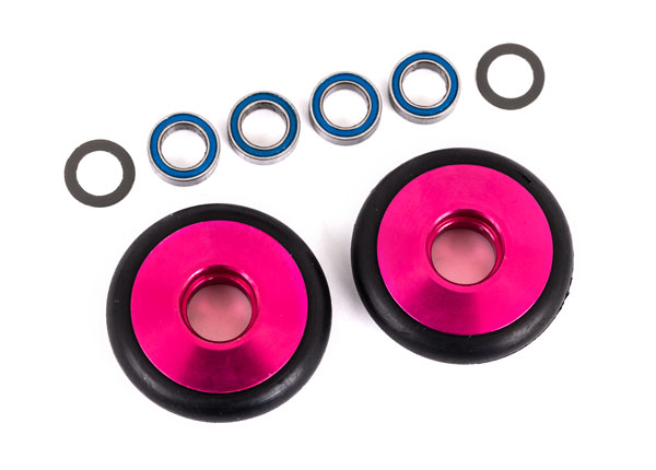 Traxxas Wheels, wheelie bar, 6061-T6 aluminum (pink-anodized) (2)/ 5x8x2.5mm ball bearings (4)/ o-rings (2)/ 5x8x0.3mm TW (2) - TRX9461P