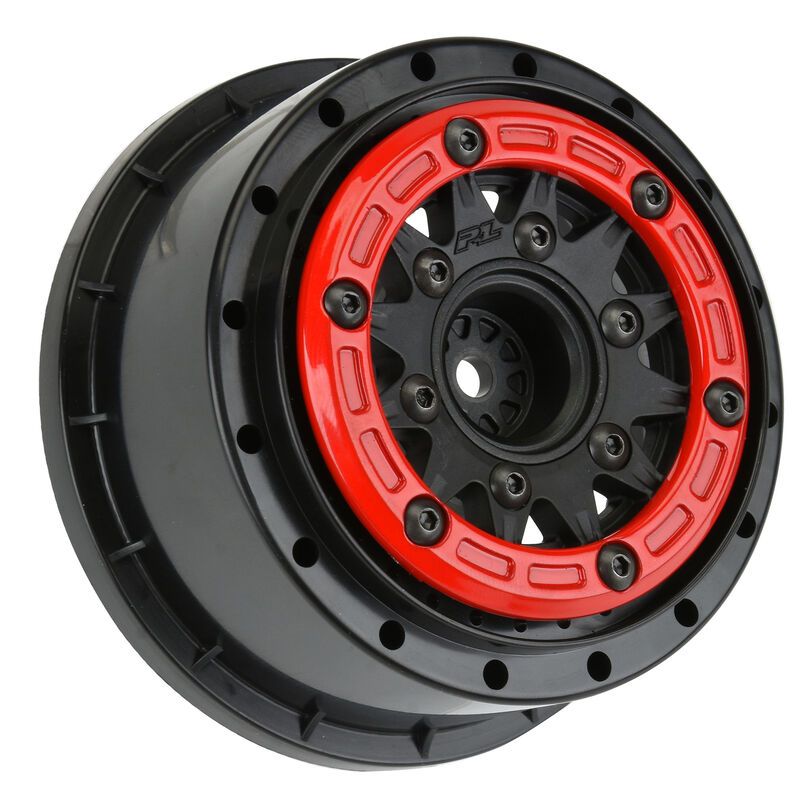 proline 1/10 raid bead loc fr/rr 2.2"/3.0" 12 & 14mm sc wheels (2) red/black